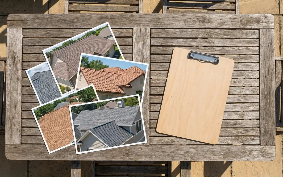 Aerial roof photographs and a blank clipboard