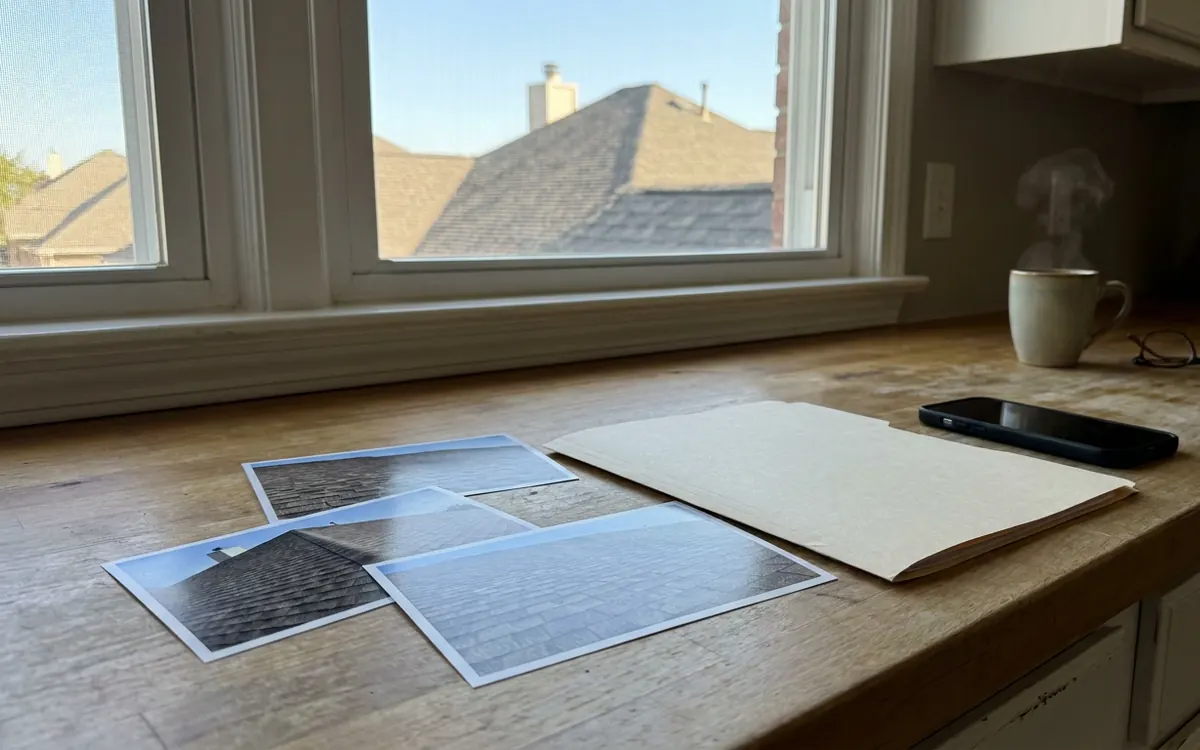 Homeowner gathering roof documents before an inspection