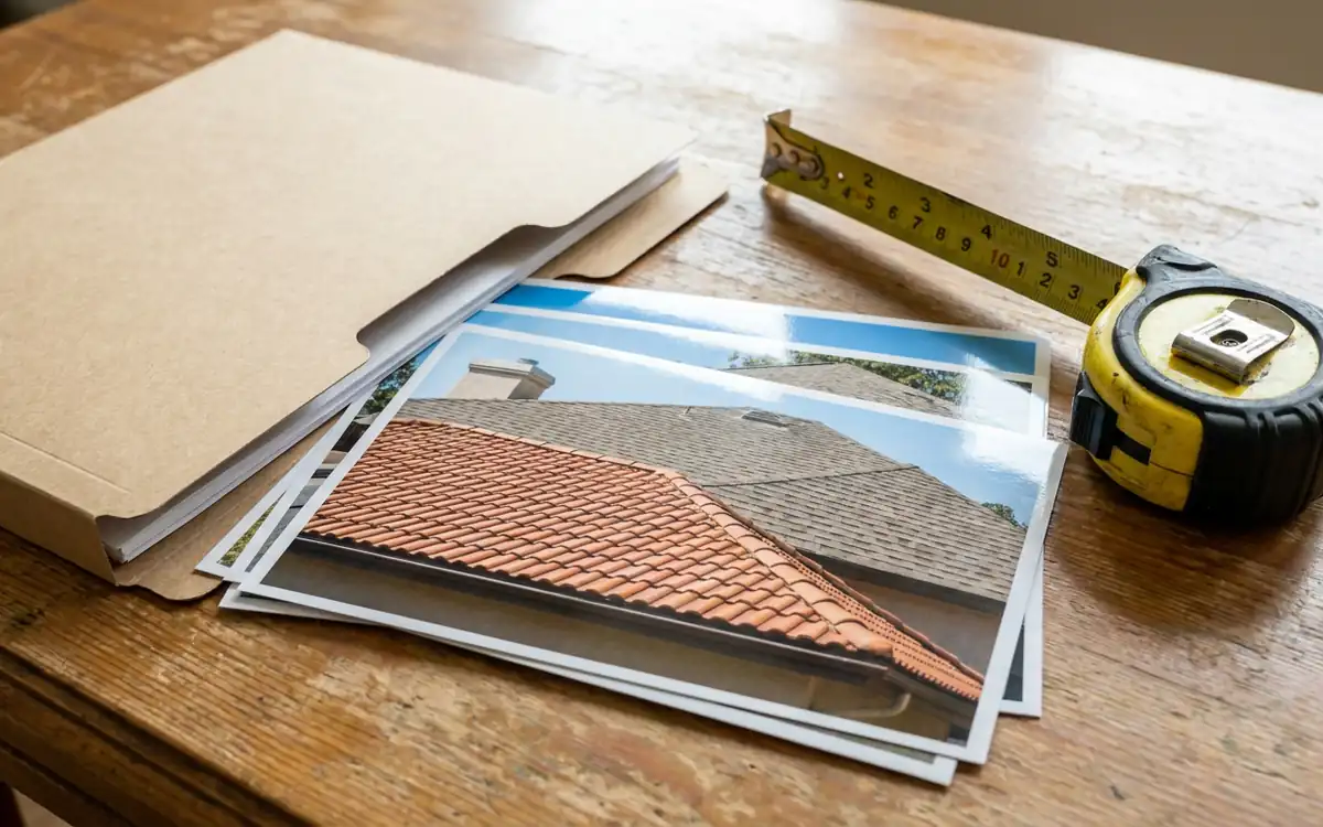 Blank unbranded folder with roof photographs