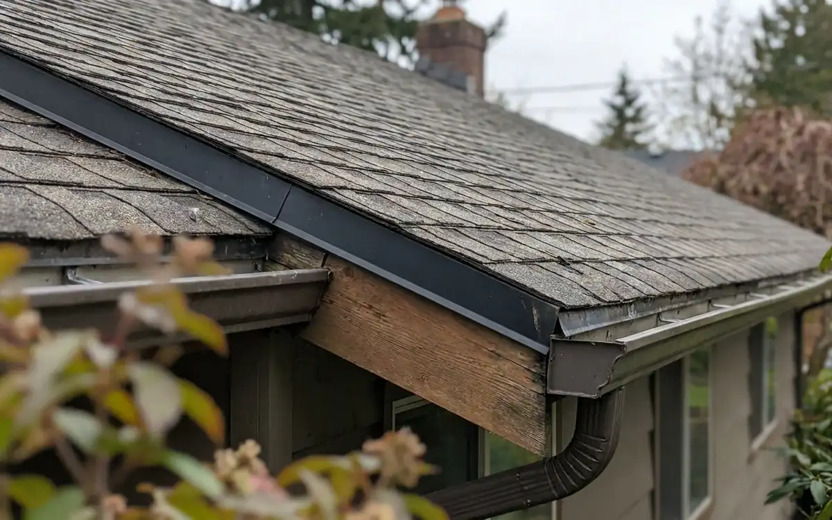 Visible residential shingles flashing and roof edge details