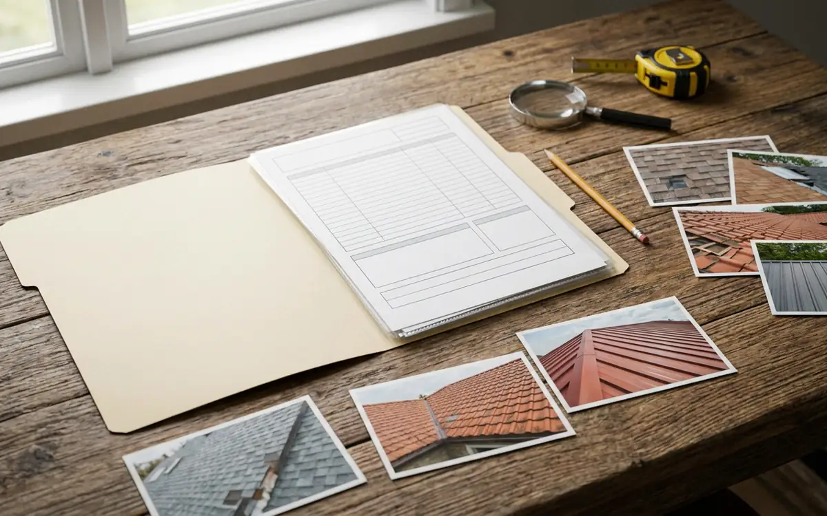 Blank roof documentation folder and roof photographs