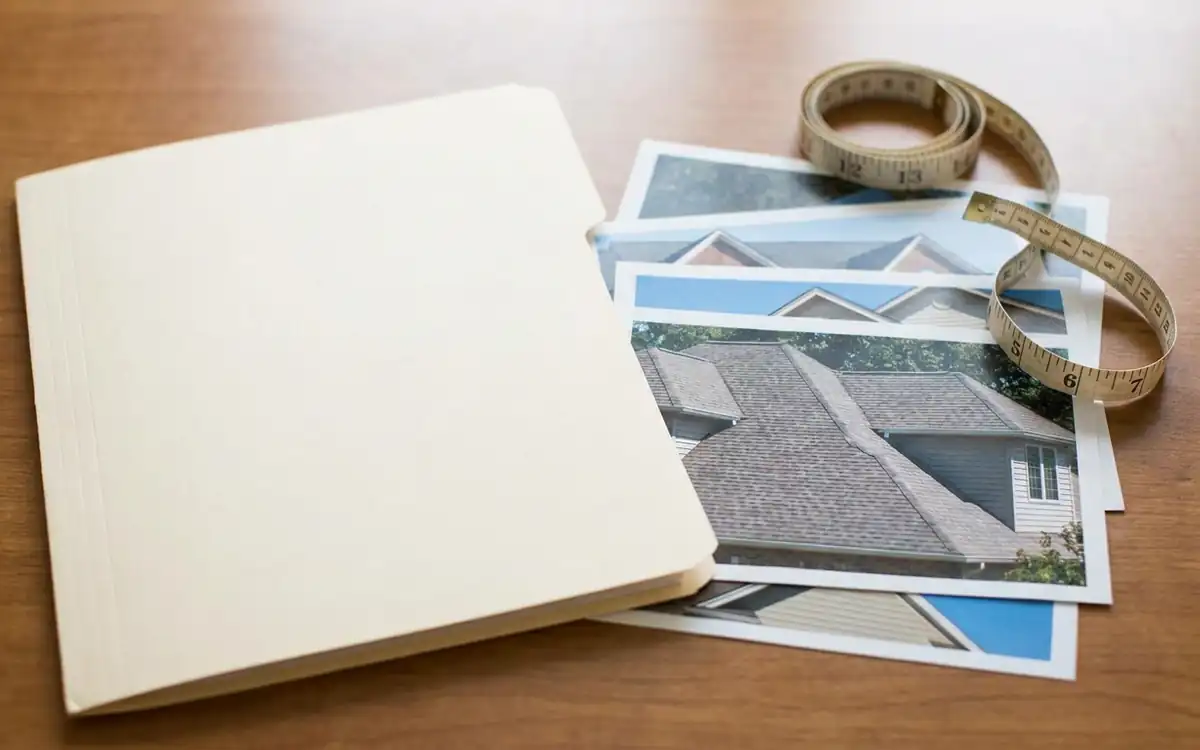Blank unbranded folder with roof photographs