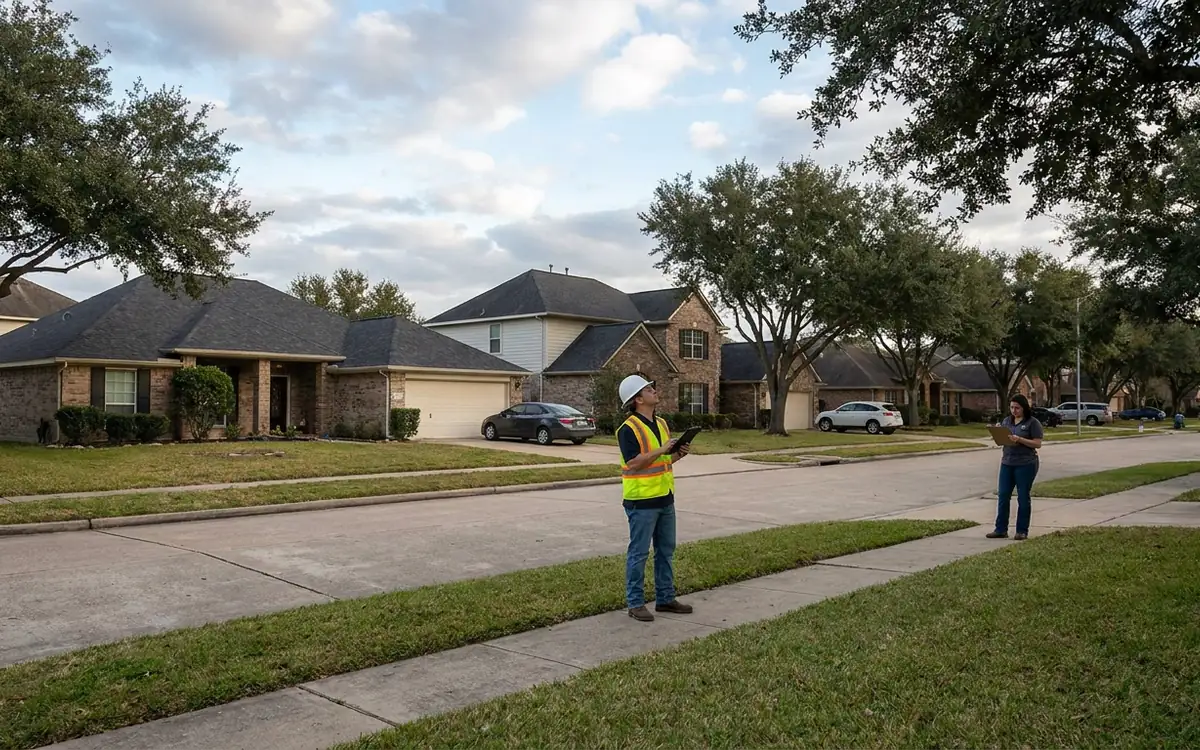 Northwest Houston suburban roof observed from the ground